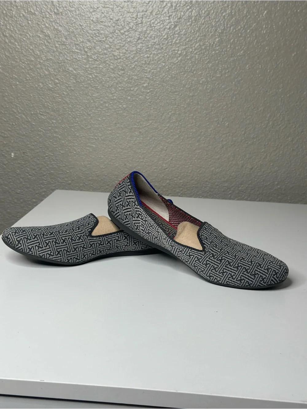 Rothy’s The Loafer Charcoal Grid Retired Pattern Gray Knit Flats 8